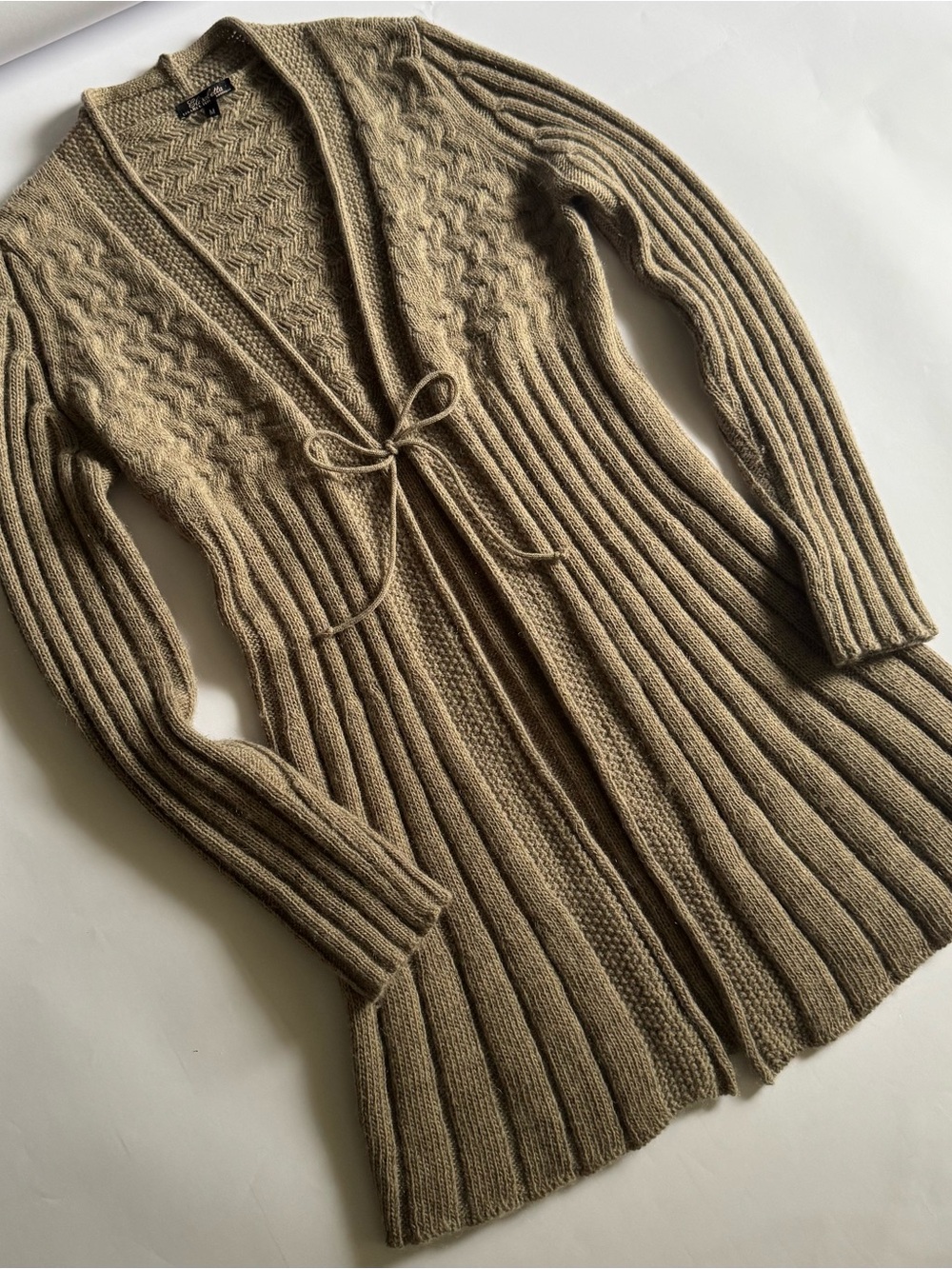 Elisabetta Women’s Ribbed Tie-Front Long Cardigan Sweater Made in Italy Medium